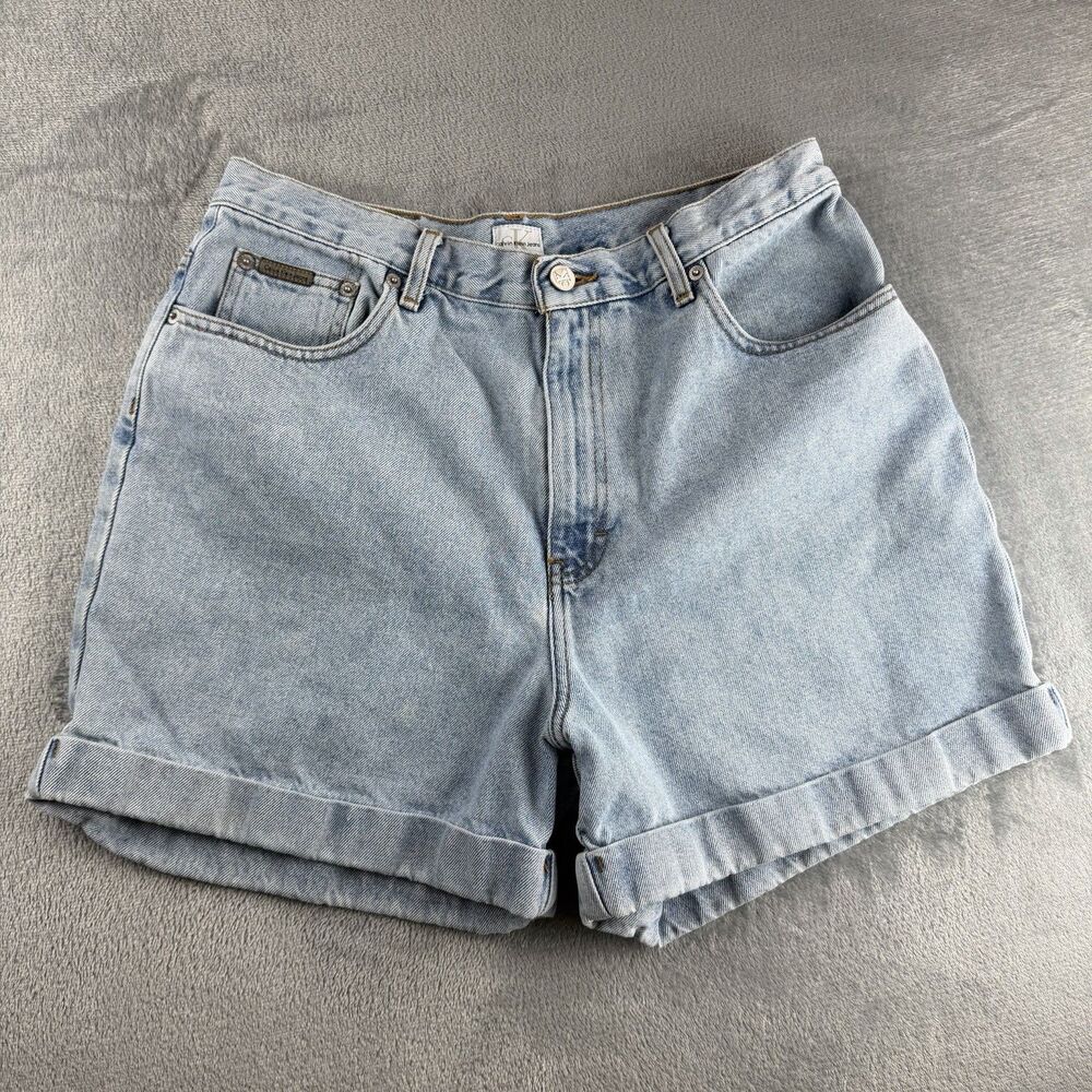 Vintage Y2K Calvin Klein Jeans Cuff Shorts Light Blue Enzyme Wash Women's 16